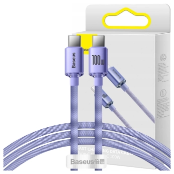 Kabel USB-C do USB-C Baseus Crystal Shine,100W, 1.2m (fioletowy)
