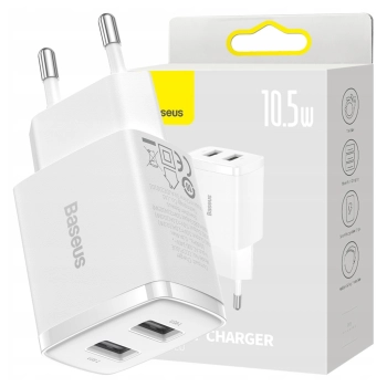 Ładowarka sieciowa Baseus Compact Quick Charger, 2x USB, 10.5W (biała)