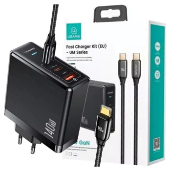 USAMS Ład. siec. 2xUSB-C+1xUSB T52PD140W PD Fast Charging US-CC168 + kabel U82 USB-C/USB-C US-SJ581 240W czarny/black UM Series UMXLOGTC01