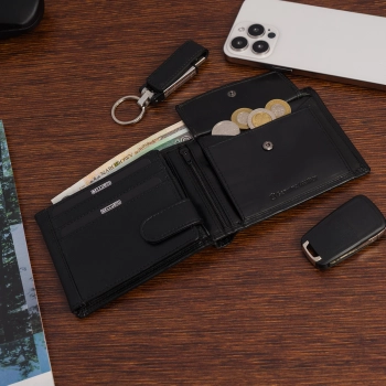 Duży portfel męski z systemem RFID Bellugio - black