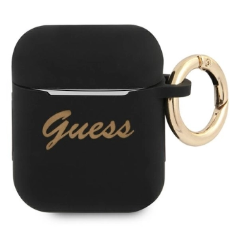 Guess GUA2SSSK AirPods 1/2 cover czarny/black Silicone Vintage Script