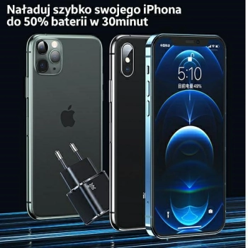 USAMS Ład. siec. 1xUSB-C T45 30WPD3.0 Fast Charging +kabel U63 USB-C/Lightning czarny/black UXTZH01 (USAMS-UX)