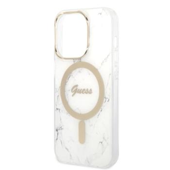 Zestaw Guess GUBPP14LHMEACSH Case+ Charger iPhone 14 Pro 6,1 biały/white hard case Marble MagSafe