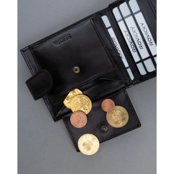 Skórzany portfel męski czarny elegancki ochrona RFID poziomy