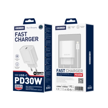 JELLICO ładowarka sieciowa EU53 PD 30W 1xUSB-C + kabel USB-C - Lightning Biały