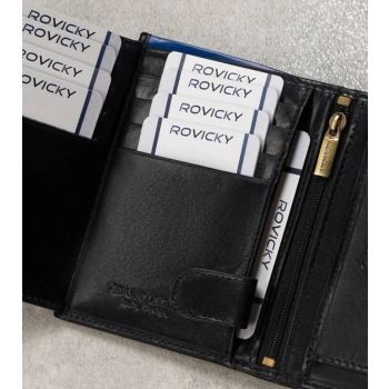 Skórzany portfel męski na karty z systemem RFID Protect— Rovicky
