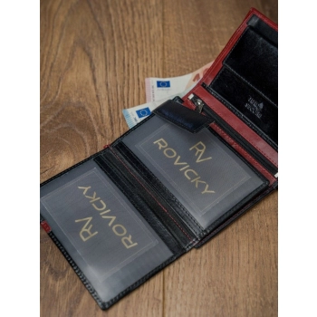 Skórzany portfel pionowy dwukolorowy składany RFID - Rovicky