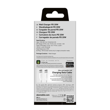 Ładowarka sieciowa SBS TETRPD20W 20W USB-A USB-C z Power Delivery - biała