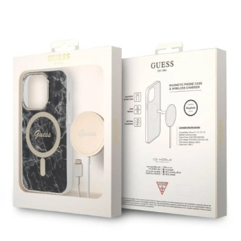 Zestaw Guess GUBPP14XHMEACSK Case+ Charger iPhone 14 Pro Max 6,7 czarny/black hard case Marble MagSafe