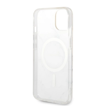 Zestaw Guess GUBPP14MHMEACSH Case+ Charger iPhone 14 Plus / 15 Plus 6.7 biały/white hard case Marble MagSafe