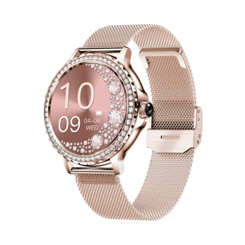 Smartwatch Damski VELTORI VT320-1 Złota Bransoleta + Różowy Pasek Silikonowy