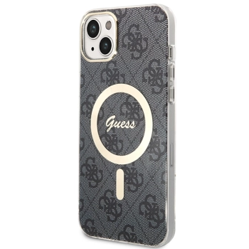 Zestaw Guess GUBPP14SH4EACSK Case+ Charger iPhone 14 / 15 / 13 6,1 czarny/black hard case 4G Print MagSafe