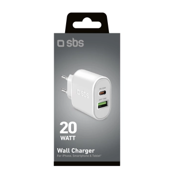 Ładowarka sieciowa SBS TETRPD20W 20W USB-A USB-C z Power Delivery - biała