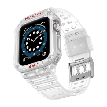 Protect Strap Band opaska z etui do Apple Watch 7 / 6 / 5 / 4 / 3 / 2 / SE (45 / 44 / 42mm) obudowa pancerny pokrowiec na zegarek przezroczysty