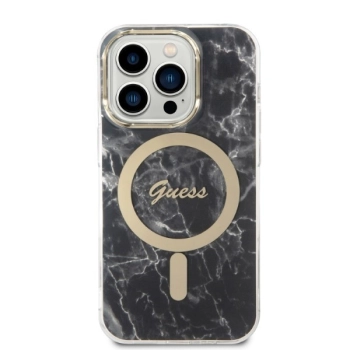 Zestaw Guess GUBPP14LHMEACSK Case+ Charger iPhone 14 Pro 6,1 czarny/black hard case Marble MagSafe