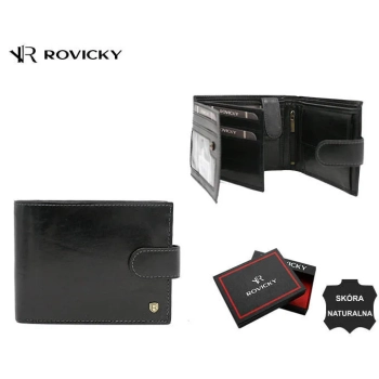 Duży, skórzany portfel męski na zatrzask - Rovicky
