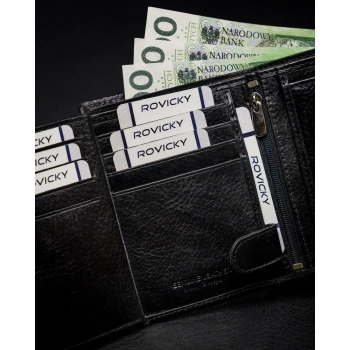 Portfel męski skórzany pionowy z technologią RFID Rovicky