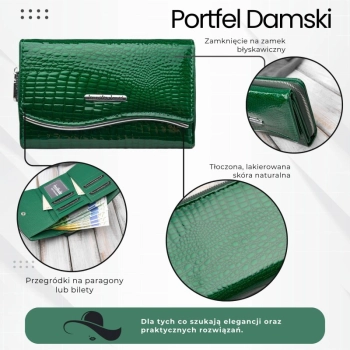 Portfel damski skórzany lakierowany z tłoczeniem croco