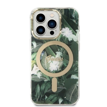 Zestaw Guess GUBPP14LHJEACSA Case+ Charger iPhone 14 Pro 6,1 zielony/green hard case Jungle MagSafe