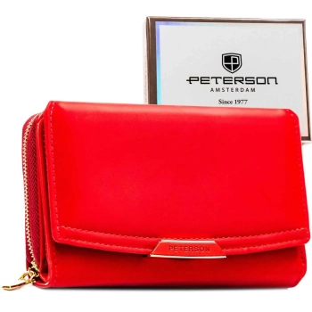 Portfel damski elegancki z RFID STOP czerwony Peterson pudełko na prezent