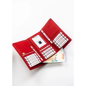Portfel damski skórzany Rovicky czerwony lakierowany RFID
