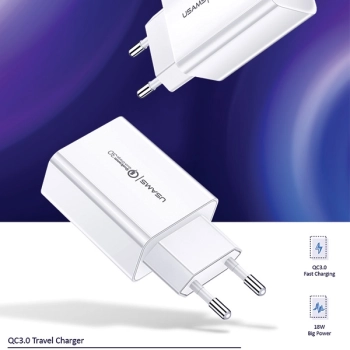 USAMS Ład. siec. 1xUSB T22 18W 3A QC3.0(only head) Fast Charging biały/white CC83TC01 (US-CC083)