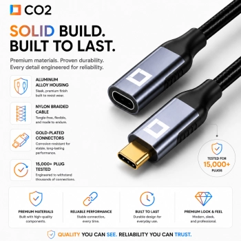 CO2 KABEL PRZEDŁUŻACZ USB-C SZYBKIE ŁADOWANIE USB TYP C 4K 20GBPS 100W 1M
