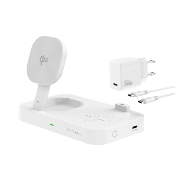 4smarts Ład. indukcyjna QI2 Trident 2w1  + USB-C + ładowarka sieciowa 30W biała/white 540998