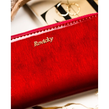 Portfel skórzany damski RFID czerwony na suwak pojemny lakierowany Rovicky