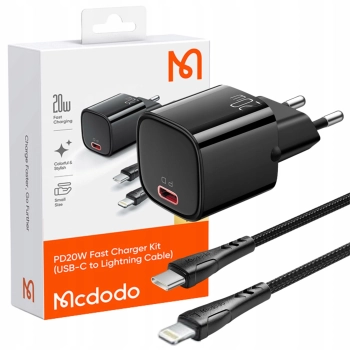 MCDODO SZYBKA ŁADOWARKA SIECIOWA ZASILACZ DO IPHONE LIGHTNING 20W KABEL 1M
