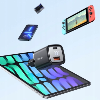 MCDODO SZYBKA ŁADOWARKA SIECIOWA DO TELEFONU 2X USB USB-C GAN 33W MIERNIK