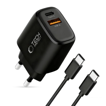 TECH-PROTECT NCA45W-GAN 2-PORT NETWORK CHARGER PD 45W / QC3.0 + TYPE-C CABLE BLACK