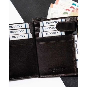 Skórzany portfel męski Rovicky pojemny elegancki antykradzieżowy RFID