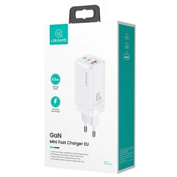 USAMS Ład. siec. MT 2xUSB-C+USB GaN 65WT33 PD (only head) Fast Charging biały/white CC110TC02 (US-CC110)