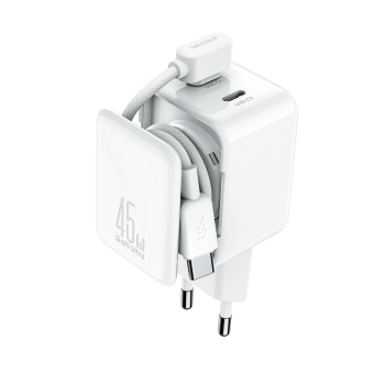 Ładowarka sieciowa Joyroom JR-TCL05 45W GaN z organizerem na kabel - biała