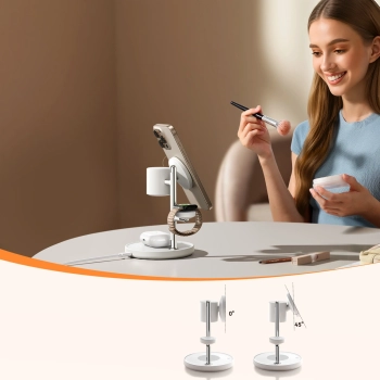 Ładowarka biurkowa Joyroom JR-W23 Qi2 4w1 z wbudowaną lampką nocną indukcyjna - biała