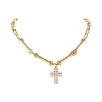 Choker z kosteczek z kryształowym krzyżykiem Aria Rockstar Collection (C25/NUT/14AU)