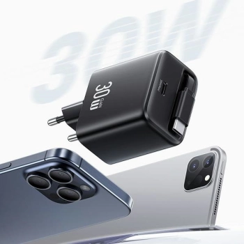 USAMS Ład. siec. 1xUSB-C ze zwijanymkablem USB-C Retractable PD+QC 30W Gan Fast Charging biały/white YC Series CC241TC02 (US-CC241)