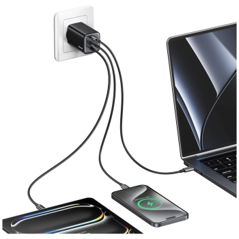 Ładowarka sieciowa USAMS JC Series CC266 65W GaN Fast Charger 2xUSB-C 1xUSB-A czarny
