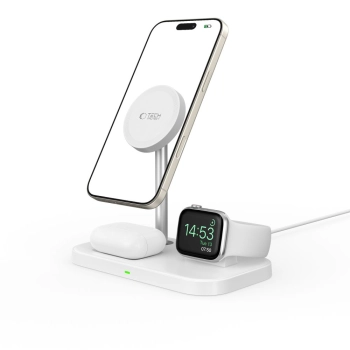 TECH-PROTECT QI15W-A22 3IN1 MAGNETIC MAGSAFE WIRELESS CHARGER WHITE