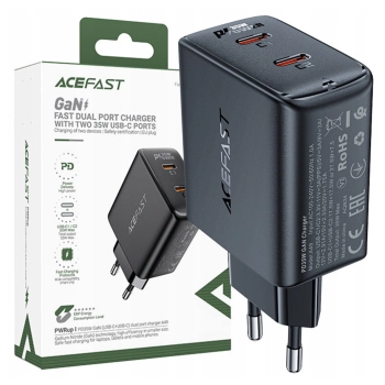 Szybka ładowarka sieciowa GaN 35W PD 2x USB C Acefast A49 - czarna