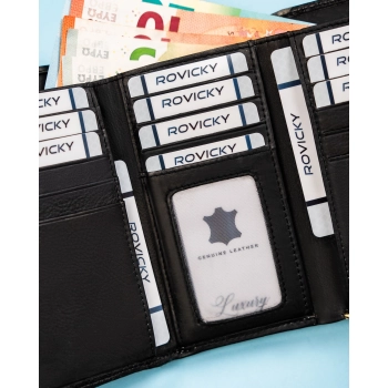 ROVICKY portfel damski skórzany poziomy duży pojemny ochrona RFID