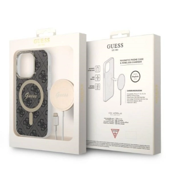 Zestaw Guess GUBPP14XH4EACSK Case+ Charger iPhone 14 Pro Max 6,7 czarny/black hard case 4G Print MagSafe