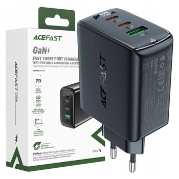 Acefast szybka ładowarka sieciowa GaN (2xUSB-C / USB-A) PPS / PD / QC4+ 65W czarna (A41)