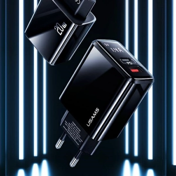 USAMS Ład. siec. 1xUSB-C+1xUSB T40 20WLED (only head) PD3.0 +QC3.0 Fast Charging czarny/black CC133TC01 (US-CC133)