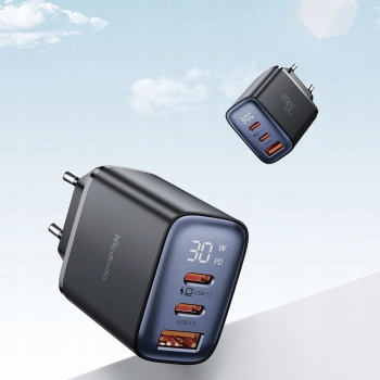 MCDODO SZYBKA ŁADOWARKA SIECIOWA DO IPHONE 2XUSB-C 1XUSB PD 30W MIERNIK LED