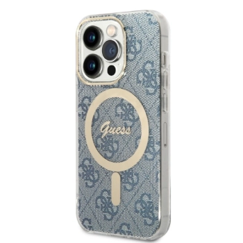 Zestaw Guess GUBPP14XH4EACSB Case+ Charger iPhone 14 Pro Max 6,7 niebieski/blue hard case 4G Print MagSafe
