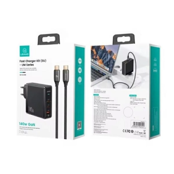 USAMS Ład. siec. 2xUSB-C+1xUSB T52PD140W PD Fast Charging US-CC168 + kabel U82 USB-C/USB-C US-SJ581 240W czarny/black UM Series UMXLOGTC01
