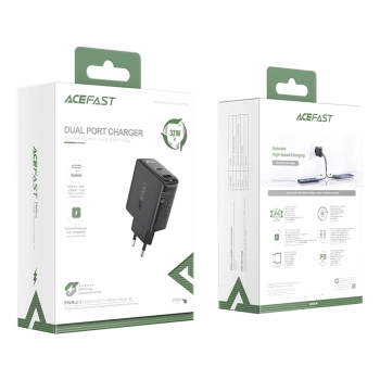 Acefast ładowarka sieciowa USB Typ C / USB 32W, PPS, PD, QC 3.0, AFC, FCP czarny (A5 black)