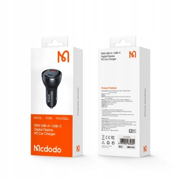 MCDODO MOCNA SZYBKA ŁADOWARKA SAMOCHODOWA MIERNIK 2X USB USB-C 95W LED